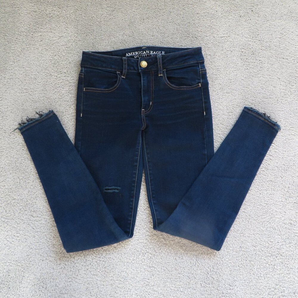 AE Womens Ripped High-Waisted Jegging cropped Jean Size 2 Blue Aeo Denim stretch